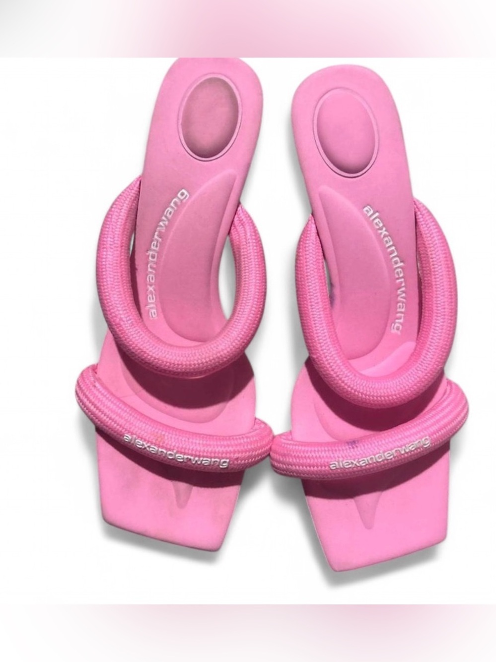 Alexander Wang Bright Pink Rope-Trim Slide Sandals women size 9